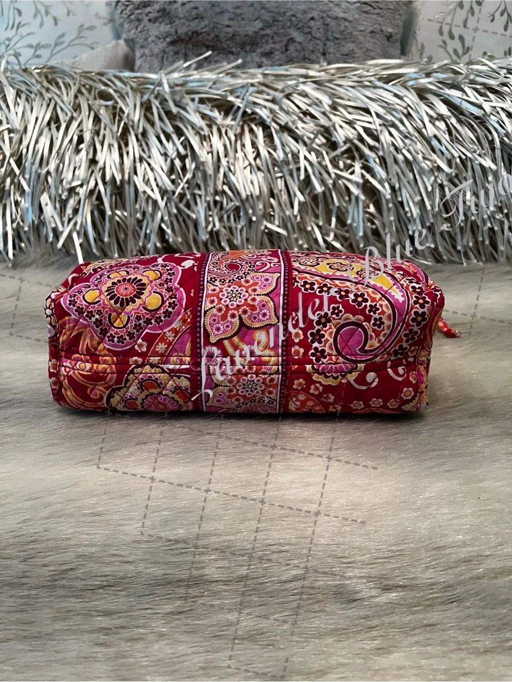 VERA BRADLEY Raspberry Fizz 2008 Bow Tie Cosmetic Case Lined Travel Red Pink Y2K